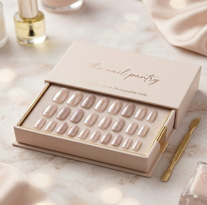 Blush Glow Glitter Nails (24 pcs)  (Without Box)