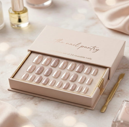 Blush Glow Glitter Nails (24 pcs)  (Without Box)