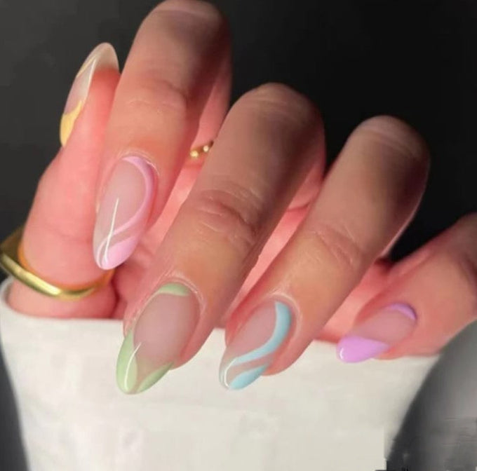 Whimsical Swirls Press-On Nails (24 Pcs)  (Without Box)